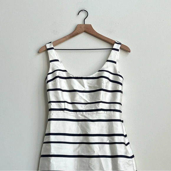 New J Crew Jacquard Stripe Midi Dress Scoop Neck Sz 0 Navy & Ivory Ak231 Women’s - Picture 4 of 15